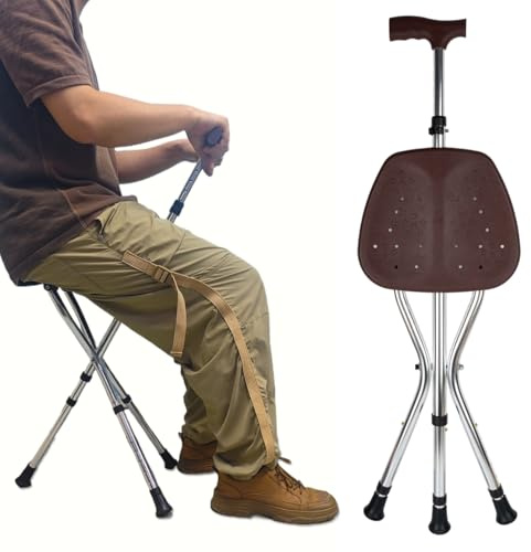 GvHomilov Cane with Seat Folding Lightweight,Cane Chair for Seniors Balance Supports Up to 265 Pounds,Walking Stick Height Adjustment，Anti-Slip Walking Stick for Elderly Men, Disabled