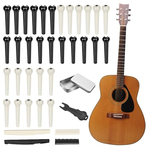 Gitarrensteg Pins – Sattel Und Steg Für Akustikgitarre Ersatzteile Set | Reparatur Kit Für Anfänger & Profis | Gitarrenzubehör Für Musiker Mit Saiteninstrumenten