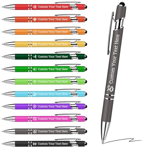 Personalisierbarer 2-in-1 Druckkugelschreiber mit Stylus - Kugelschreiber mit Gravur,Personalisierbar für Text & Logo,Personalisierter Kugelschreiber aus Metall,12 Farben.Ideal als Werbegeschenk.