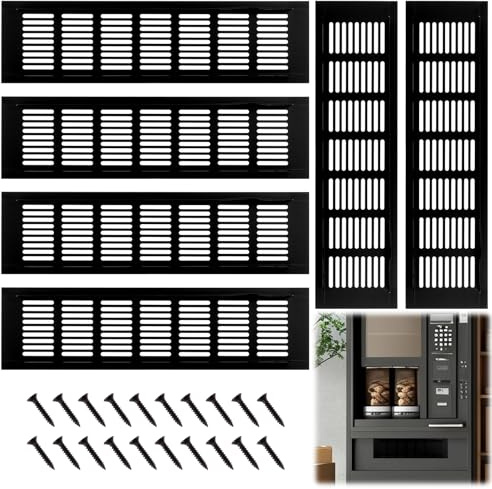 APACALI 6 rejillas de ventilación para zócalo de cocina de 80 mm x 300 mm, cubierta de ventilación negra de aleación de aluminio, ventilación de zócalo negro con tornillos, rejilla de ventilación
