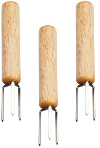 ROMISBABA 3stücke Edelstahlgabeln Mit Holzgriff Für Küche Obst Picks Grillspieß Maisgabeln Speisegabeln Küchenbedarf Küchenhelfer Wiederverwendbar Leicht Zu Reinigen Kompaktes Design Für