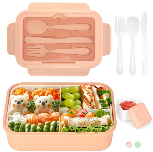 Cozary Fiambrera 1400ml, lunch box con 3 Compartimentos y Cuchara Tenedor Sin BPA Hermetica fugas, bento box para Microondas y Lavavajillas, loncheras para Adultos Niños Escuela Comida Trabajo