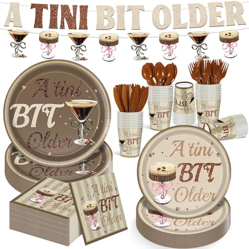 169Pcs Espresso Martini Decor A Tini Bit Older Birthday Tableware Set Include Paper Plates Napkins Cups Banner For Martini Party Decorations, Serves 24