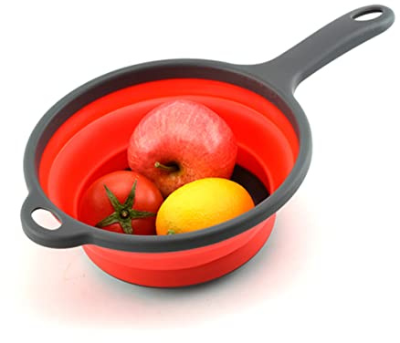 GLEAVI 2pcs Foldable Vegetable and Fruit Drainage Basket Telescopic Long Handle, Kitchen Hollow Silicone Washing Strainer Bowls for Fruit and Vegetable Cleaning Random Color