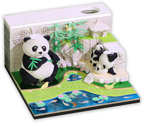 3D-Notizblock Panda, 3D-Kalender 2026 Panda - 3D Note Cube mit Timer-Funktion, Time Piece Kalender 2026 mit 3D Notizblock für Jahresplanung, 3D Kalender Abreißen 2026, Kreative Panda Haftnotizen