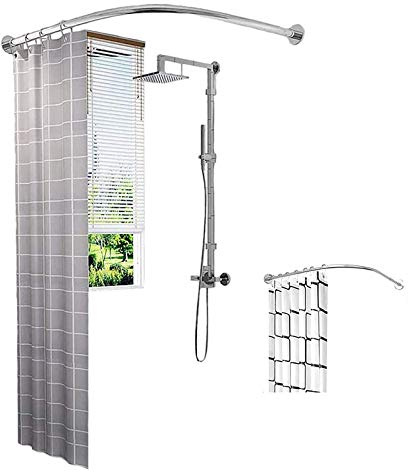 Bastone per tenda da doccia ad angolo regolabile, senza fori, a forma di L, impermeabile, antiruggine, salvaspazio, facile installazione (80-110 cm) per bagni moderni.