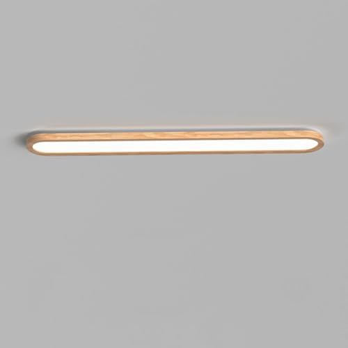LED Deckenleuchte Holz Wohnzimmer Leuchte Dimmbar mit Fernbedienung 3000-6000K Modern Minimalistisch Lineare Rechteckig Deckenlampe für Büro Esszimmer Lobby Schlafzimmer Lampe Weiss Schirm (80cm)