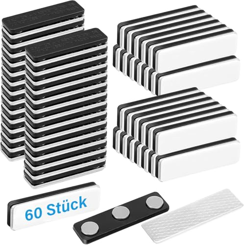 60 Stück Magnetische Namensschilder – Namensschilder mit 3 Magneten, Wiederverwendbare Magnet ID Badge Holder für Büro, Schule, Konferenzen, Whiteboards, Kühlschrank