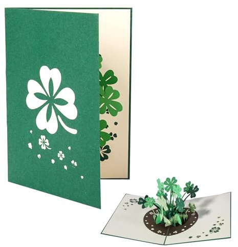 Pop-Up Karte Glücksklee, Handgemachte 3D Genesungskarte, 13 x 18 cm 3D Pop Up Karte Geburtstag Glücksklee Klapp Kartes Glückwunschkarte für Neujahr Geburtstag Danke für Alles Kartes