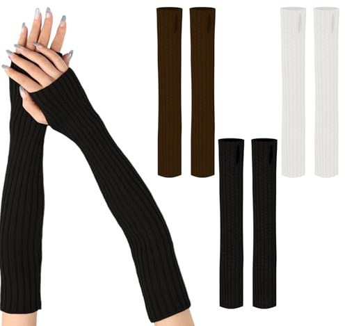 SAIIURV 3 Paar Lange Armstulpen, Thermo Gestrickte Fingerlose Handschuhe, Winter Pulswärmer Handschuhe Unisex Warm Weiche Strickhandschuhe, Warm Winterhandschuhe Dehnbar, Geschenk (Multicolor)