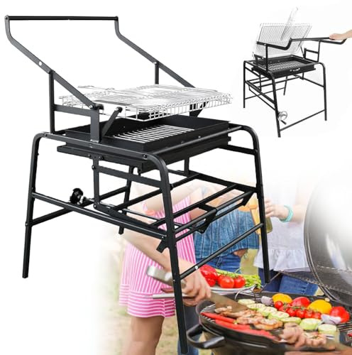Griglia a carbonella pieghevole con design girevole a 360° in acciaio inox per campeggio, viaggi e feste