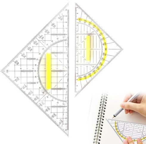 DEFIYEAR 2 Stück Geodreiecke Groß Klein Set, 20 cm und 14 cm Geometriedreieck mit Griff, Dreikantmaßstab kombiniert Längen - Winkelmessung, zum Zeichnen Kartografieren Modellieren