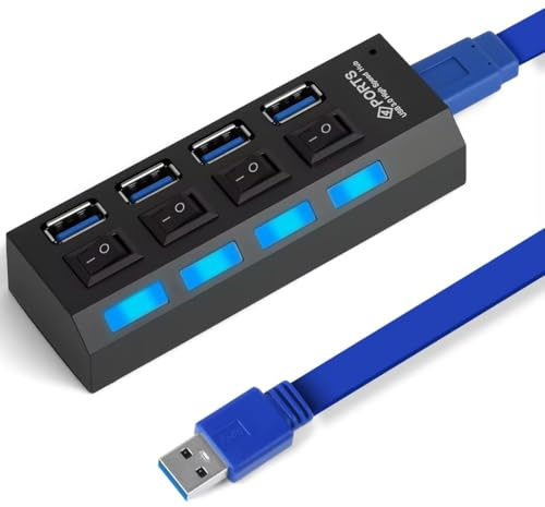 OFFCUP USB Hub 4 Port USB Verteiler USB Hub Aktiv 3.0+2.0 mit Einzelnen Schaltern und LED Anzeige, Plug & Play, für Laptop PC, MacBook nd weitere USB Geräte