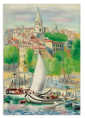 SDYSKKUG Moise Kisling Quadro. Stampa su Tela. Marsiglia. Famoso D'arte Murale Dipinto Soggiorno Camera da Letto. Riproduzione 55x40cm Senza Cornice