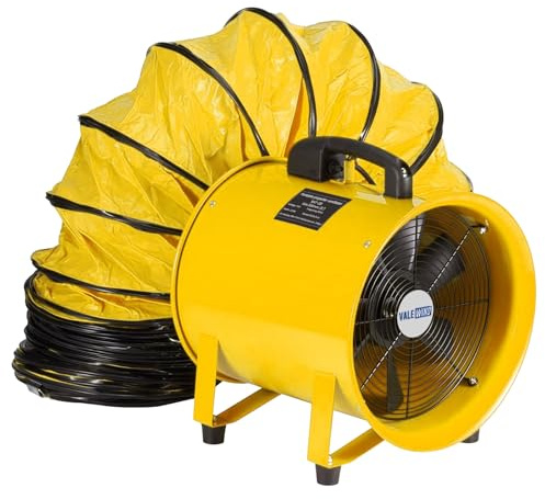 Valewind Heavy Duty Air Mover Portable Ventilation Fan 8Inch, 230W Exhaust Fan with 16.4ft Flexible Duct, 3500RPM Overheat Protection Cylinder Axial Fan, Industrial Portable Air Blower/Exhaust, Yellow