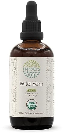 HerbEra Wild Yam B120 USDA Organic Alcohol-Free Herbal Extract Tincture, Concentrated Liquid Drops Natural Wild Yam (Dioscorea Villosa) Dried Root 4 fl oz