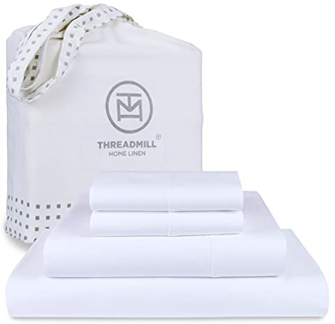 Threadmill 300 Thread Count Cotton Full Sheet Set, Sateen, Solid, White