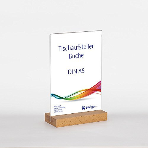 Tischaufsteller Holz (Buche geölt) für DIN A5 mit glasklarem Acrylglas-Einschub