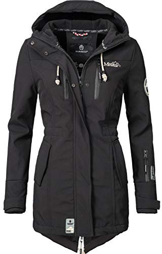 MARIKOO Damen Softshelljacke (XS-3XL) mit Kapuze - Wasserabweisend, Fleece innen, Tasche am Arm, Mantel, Warme Jacke Frauen B614 (S, Schwarz)