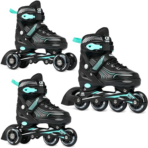 CROXER Optima 3in1 Inline Skates Pattini in linea Triskates Pattini a rotelle per bambini e adulti regolabili (Black/Mint, 39-42 (24cm-26,5cm))