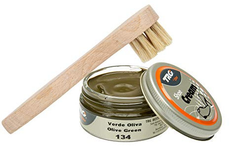 Langlauf Schuhbedarf TRG Schuhcreme mit Auftragsbürste I Lederschuh Pflege Set I Schuhputzsets Leder, Schuhbürstenset, Schuh Reinigung Set, Lederpflege Set (olivgrün 134)