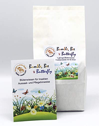 Bienenweide Bumble, Bee & Butterfly von bobby-seeds, einjährige Blumenmischung und Insektenweide mit 15 Arten 1000 Gramm
