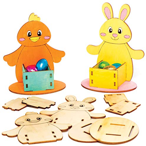 Baker Ross AT506 Eierbecher aus Holz mit Häschen und Küken, 4 Stück