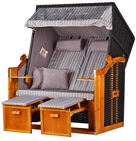 bene living Strandkorb Ostsee - gestreift/grau - PE schwarz