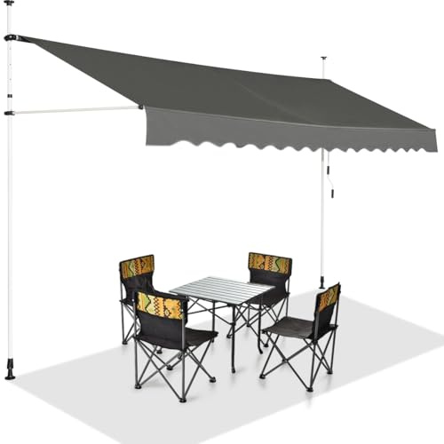 COSTWAY Klämmarkis, 400 cm bred, balkongmarkis utan borrning, UV-beständig, höjdjusterbar, vattenavvisande, markis med handvev, solmarkis, solskydd för balkong, grå