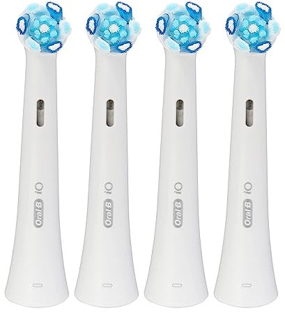 Oral-B iO Ultimate Clean Electric Toothbrush Head, Oral B Electric Toothbrush Heads, Twisted & Angled Bristles for Deeper Plaque Removal, Pack of 4 Toothbrush Heads, Oral B Io Brush Heads, White