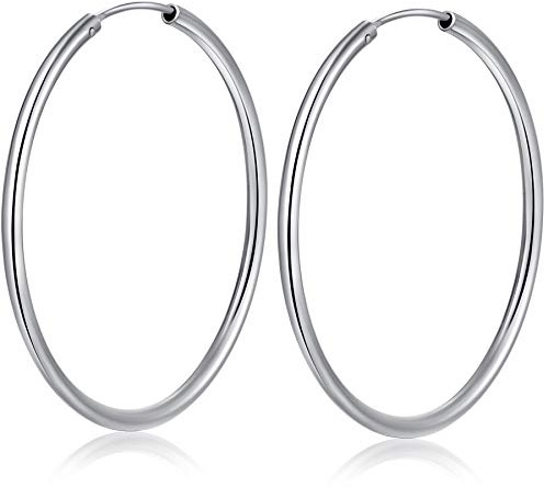 jiamiaoi Weißgold plattiert Creolen Silber Groß 925 Sterling Silver Creolen Damen Ohrringe Creole Nickelfrei Größe 30mm/40mm/50mm