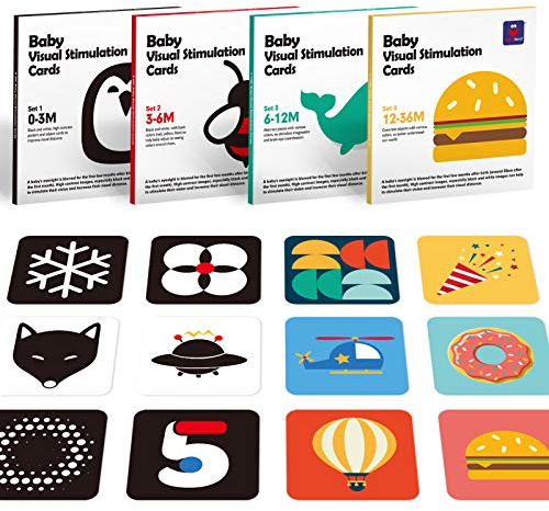 Hahaland Kontrastkarten Baby Spielzeug 80 Karten, 0 3 6 12 36 Monate | 5.9″x5.9″ Schwarz Weiß Flash Karten, Kontrast Spielzeug Neugeborenen, Visual Stimulus Lernkarten, Baby Geschenk Geburt