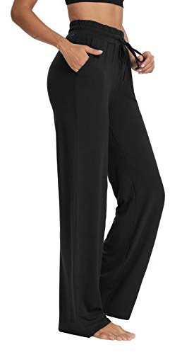 Sarin Mathews Womens Yoga Sweatpants Wide Leg Lounge Pajamas Pants Comfy Drawstring Workout Joggers Pants with Pockets Black L