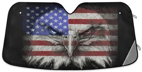 American Flag Bald Eagle Car Windshield Sun Shade USA Patriotic Sunshade Blocks UV Rays Protector Keep Your Vehicle Cool Sun Shield Visor Cover Foldable for Car Truck SUV M