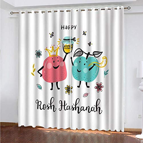 WMMTFT Rideaux Occultant Salon Moderne - Pot de Miel de Fruits de Dessin animé - 3D Thermiques Rideau à Oeillets Chambre - 200 x 160 cm - Souple Polyester Tissu pour Salon & Maison, Lot de 2 Rideaux