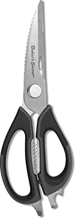 Baker's Secret - All Purpose Kitchen Scissors, 8.5 Stainless Steel with Nut Cracker feature, Bottle Opener, Kitchen Shears, Dishwasher Safe - Black Handle