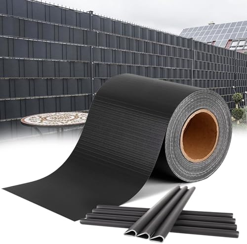 XMTECH Brise-vue en PVC avec clips de fixation - Brise-vue pour le jardin - Clôture double fil - 450 g/m² - Bandes opaques - 65 m x 19 cm - Anthracite