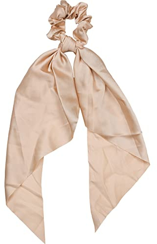 styleBREAKER Damen Scrunchie Retro Schleife Einfarbig, Beige | 8 cm Außendurchmesser (ungedehnt 4 cm innen), abnehmbares 71x31 cm Dreieckstuch, weicher Stoff-Überzug ohne Metallverbindung.