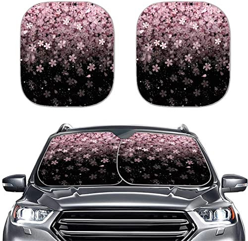 WELLFLYHOM Lot de 2 pare-soleil de voiture en fleurs de cerisier pour femme - Accessoires de voiture Sakura - Pare-soleil pour fenêtre avant - Réflecteur de soleil universel pour camions, SUV,