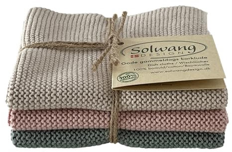 Solwang 3-Piece Danish Cotton Dishcloths in 100% Certified Organic Made India (Delicate Pastel Combi)