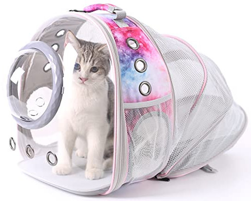 Transparenter Haustier-Tragetasche Rucksack für Katzen und kleine Hunde, Weltraumkapsel Astronaut Bubble Rucksack für Kätzchen, Hasen, Katzenbuchtasche (Rosa, Blasenfenster)
