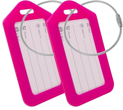Kofferanhänger mit Adressschild, 2 Pack, in Pink, Kunststoff Schild, für Flugreise, Kreuzfahrt, Koffer Tag Gepäckanhänger, Namensschild, Adressanhänger, Taschenanhänger, Reise ID Etikett Aufhänger