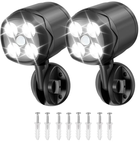 Ambaret Battery Operated Motion Outdoor Waterproof Lights, 800 Lumen Bright Battery Powered Night Activation Security Spotlight for Porch, Trash Can, Stairs, Garage (2 Pack)