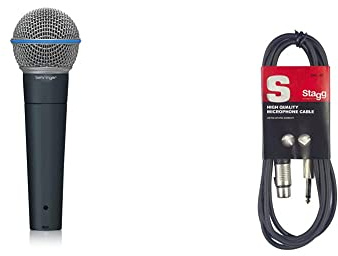 Behringer BA 85A Microfono dinamico cardioide & Stagg SMC6XP Cavo Microfonico di Alta Qualità XLRf to Jack, 6 m, Nero