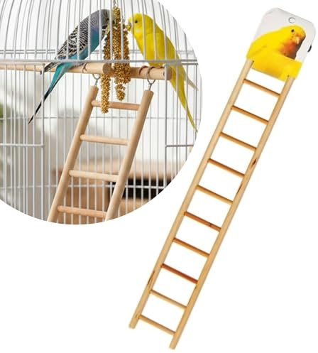 Oakestry Wooden Bird Ladder 11 Step Climbing Toy 17 Inch Parrot Cage Accessory Interactive Exercise Perch Durable Natural Wood for Parrots Cockatiels Budgies Finches Conures Lovebirds Cage Decor