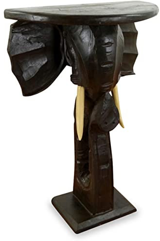 livasia Elefanten Beistelltisch aus Bali, handgefertigter Couchtisch, Nachttisch im Elefanten-Design, 50x24x68cm (Schwarz)