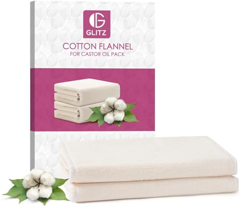 2Pcs Organic Cotton Flannel for Castor Oil Pack Wrap, Unbleached Reusable Castor Oil Pads for Liver, Abdomen, Joints and Other Areas, Soft and Highly Absorbent