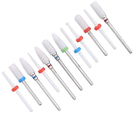Fresa in Ceramica, 12 Pezzi Fresa in Ceramica e Acciaio Inossidabile Punta da Trapano per Fresa per Rimozione Efficiente della Pelle Morta delle Unghie, Elevata Durezza