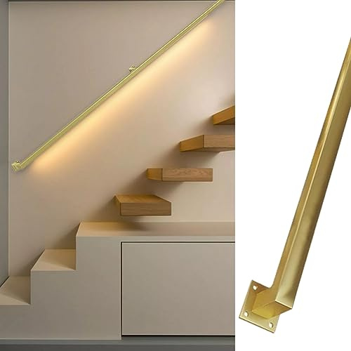 Pasamanos dorado para escaleras interiores y exteriores, pasamanos de seguridad para barandilla de montaje en pared, kit de barandilla para con soportes de hierro forjado y tornillos de metal ( Size :
