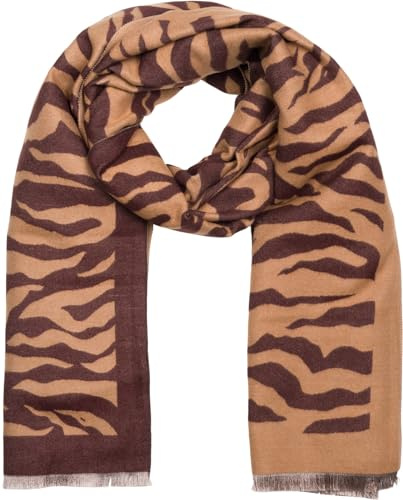 styleBREAKER Damen Schal Tierprint Zebra Muster | Weiches Wendetuch mit 190x68 cm Abmessung, als warme Schulter-Stola drapierbar, kurze Fransen an den Enden, Viskose Mix.